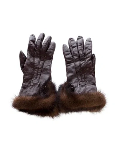 Pre-owned Fendi Womens' Leather Gloves In Brown