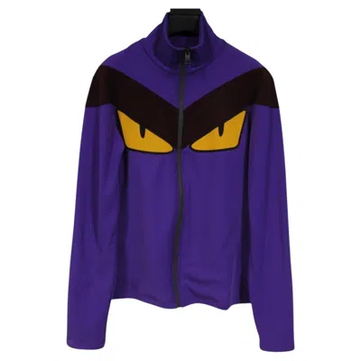 Pre-owned Fendi Womens Monster Eyes Tech Knit Zip Up Track Jacket Size It 46 Purple