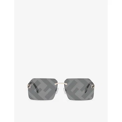 Fendi Womens Fe40043u Rectangle-frame Metal Sunglasses Silver