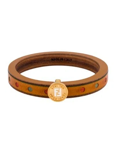 Pre-owned Fendi Wood & Leather Bangle Bracelet, 7.75" In Multi