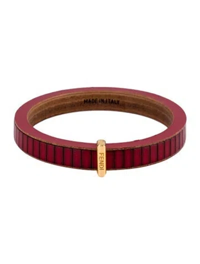 Pre-owned Fendi Wood & Leather Bangle Bracelet, 8.25" In Red