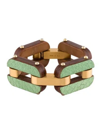 Pre-owned Fendi Wood & Snakeskin Link Bracelet, 6.25" In Multicolor