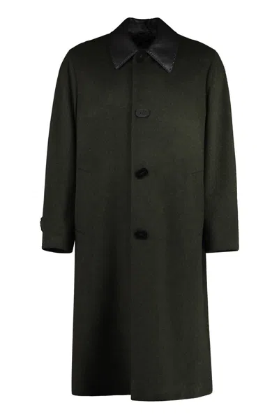 Fendi Wool And Alpaca Coat In Green