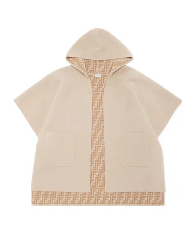 Fendi Wool And Cashmere Blended Two-sided Cloak In Nude