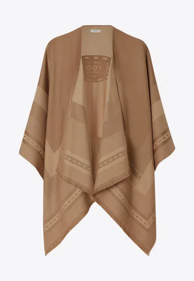 FENDI WOOL AND CASHMERE LOGO JACQUARD PONCHO