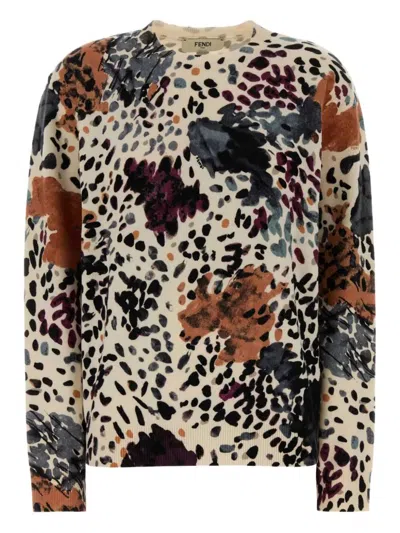 FENDI FENDI WOOL AND CASHMERE MOTH-PRINT PULLOVER CLOTHING