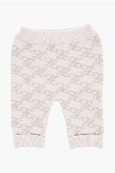 Fendi Wool And Cashmere Pants With All-over Monogram In Pink