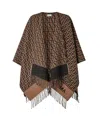 Fendi Women Brown Poncho With All-over Ff Motif And Logo Lettering Detail In Wool And Cashmere Woman In Brown