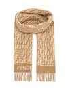 Fendi Wool And Cashmere Scarf Scarves And Foulards Beige In Gold
