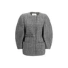 Fendi Women Blouson Jacket In Wool And Cotton Tweed With A Check Pattern In Gray