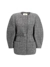 Fendi Women Blouson Jacket In Wool And Cotton Tweed With A Check Pattern In Gray