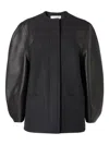Fendi Virgin Wool Coat With Leather Sleeves In Gray