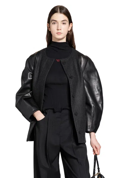 Fendi Wool And Leather Jacket In Gray