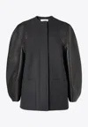 Fendi Women Virgin Wool Coat With Leather Sleeves In Gray