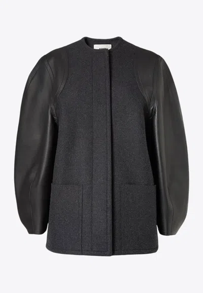FENDI WOOL AND LEATHER PANELED JACKET