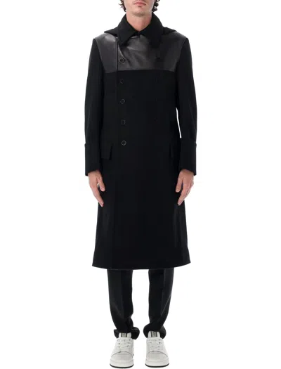 Fendi Wool And Leather Parka Jacket With Detachable Hood In Nero