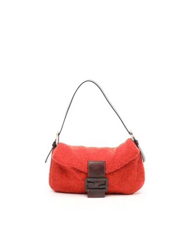 Fendi Wool Baguette Bag In Orange