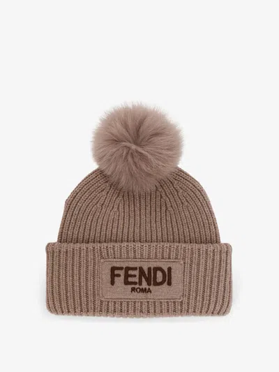 Fendi Wool Beanie Hat In Brown