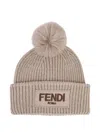 Fendi Knitted Beanie With Pom Detail In Nude