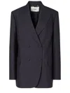 Fendi Women Blue Double-breasted Jacket With Peak Revers And Pinstripe Motif In Wool Blend Woman In Blue