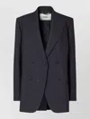 Fendi Women Blue Double-breasted Jacket With Peak Revers And Pinstripe Motif In Wool Blend Woman In Black