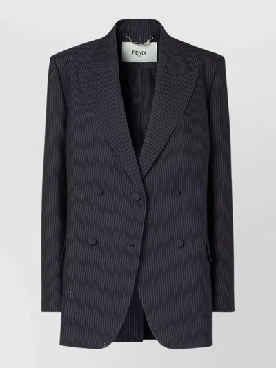 Fendi Wool Blazer Double Breasted Pinstripe Tailoring In Black