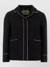 Fendi Wool Blend Blazer Contrast Piping Pockets In Black