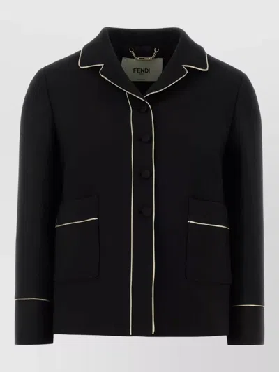 FENDI WOOL BLEND BLAZER CONTRAST PIPING POCKETS