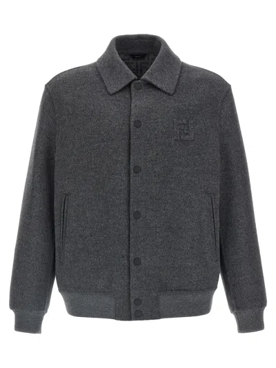 FENDI WOOL BLOUSE PUFFER JACKETS GRAY