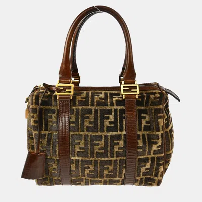 Pre-owned Fendi Wool Brown Zucca Handbag