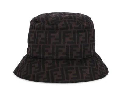 Pre-owned Fendi Wool Bucket Hat In Ff Motif Brown/black