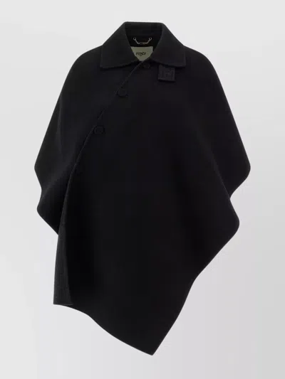 FENDI WOOL CAPE WITH COLLAR AND DRAPED SHAPE