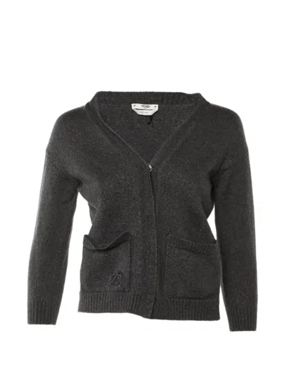 Pre-owned Fendi Wool Cardigan In Gray