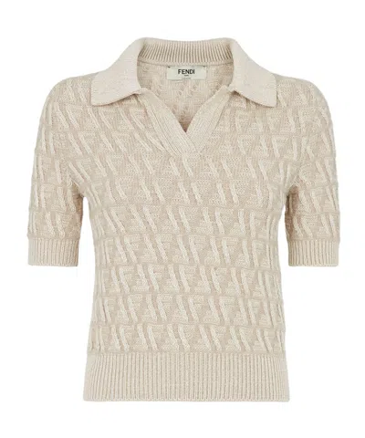 FENDI FENDI LOGO DETAILED KNITTED POLO TOP