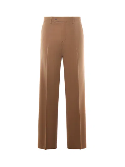 Fendi Men Beige Pants With Belt Loops And Ff Plaque On The Loop In Wool Woman In Brown