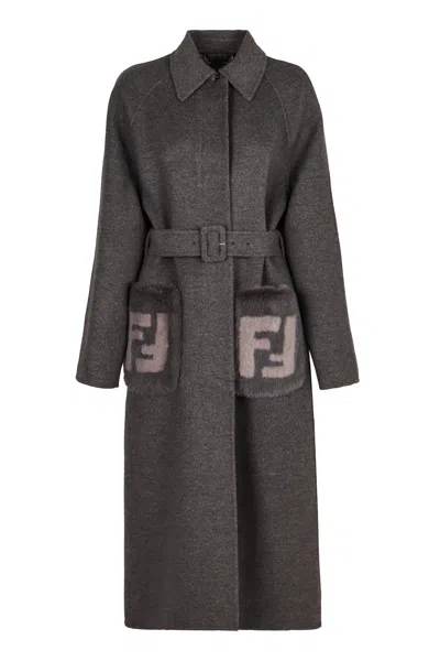 Fendi Wool Coat In Gray