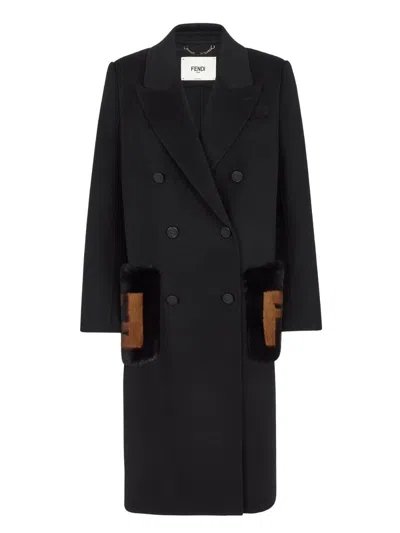 Fendi Wool Coat In Black