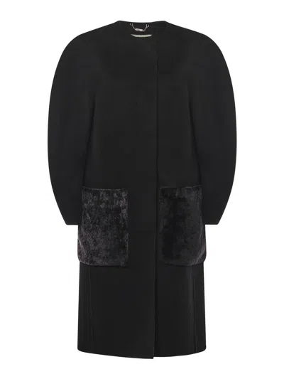 Fendi Wool Coat In Black
