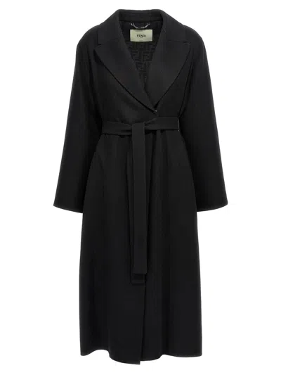 Fendi Wool Coat In Black