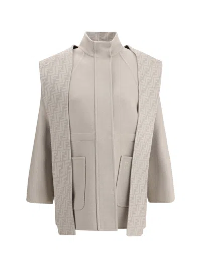 Fendi Women Wool Coat With Removable Hood In Gray