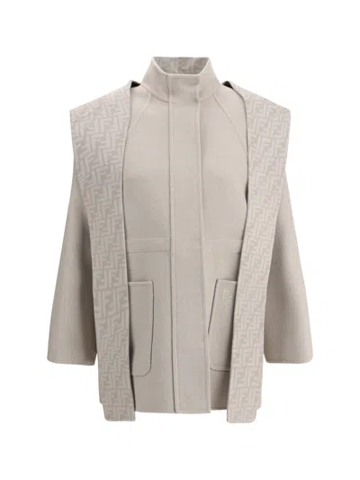 FENDI WOOL COAT WITH REMOVABLE HOOD