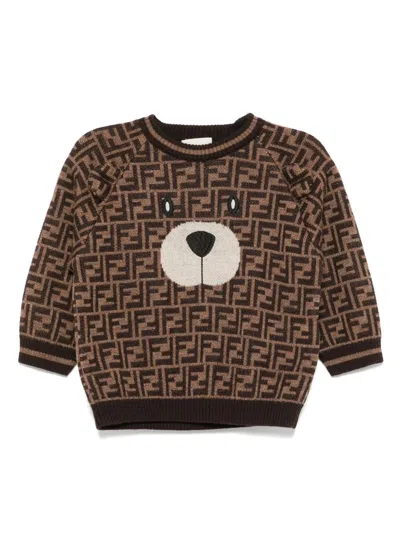 Fendi Babies' Wool Crew-neck Sweater In Brown