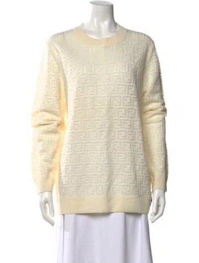 Pre-owned Fendi Wool Crew Neck Sweater In Neutral