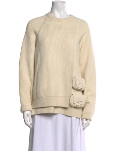 Pre-owned Fendi Wool Crew Neck Sweater In Neutral