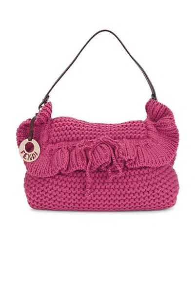 Pre-owned Fendi Wool Crocheted Chef Shoulder Bag In Pink