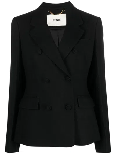 Fendi Double-breasted Draped Blazer In Black