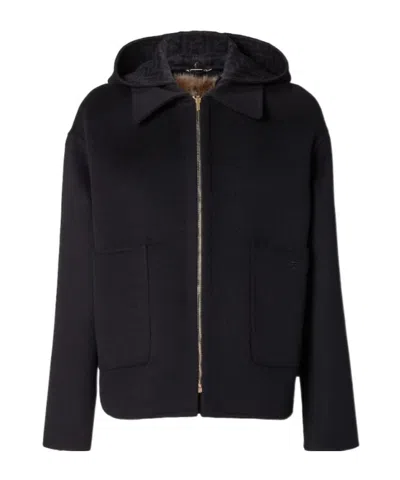 Fendi Wool Double Fabric And Mink Blouson In Black