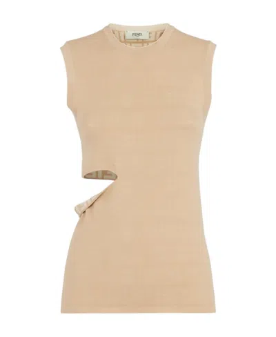 Fendi Wool Double-sided Vest In Nude