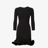 Fendi Fur-trimmed Ribbed-knit Wool Mini Dress In Black