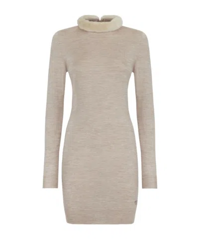 Fendi Mini Abito In Misto Lana Cappuccino Donna In Beige